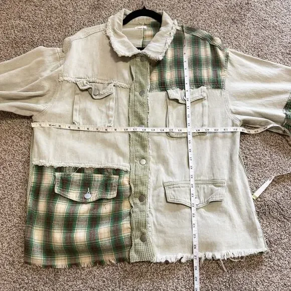 POL Flannel Denim Button Down Jacket Shirt Oversized Women's Medium - Picture 4 of 4
